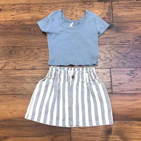 Rylee + Cru Dusty Blue Stripe Skirt Set 6-7 Y - Picture 1 of 3